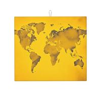 Tappetino scolapiatti giallo con mappa del mondo per bancone della cucina, 45,7 x 40,6 cm, in microfibra super assorbente, tappetino antiscivolo per scolapiatti extra large tappetino da cucina