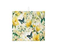 Tappetino scolapiatti giallo floreale per bancone della cucina, tappetino assorbente vintage con farfalla scolapiatti in microfibra botanica primaverile per decorazione bancone della cucina, 40,6 x