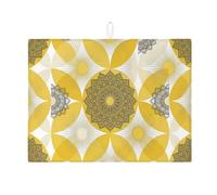 Tappetino scolapiatti giallo mandala per bancone della cucina, tappetino assorbente geometrico bohémien, tappetino scolapiatti in microfibra floreale primaverile 45,7 x 61 cm