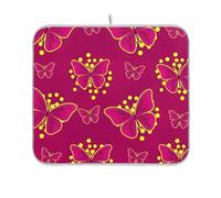 Tappetino scolapiatti giallo neon a pois con farfalla in microfibra, reversibile, 45,7 x 61 cm