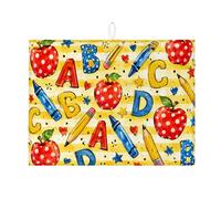 Tappetino scolapiatti giallo per bancone della cucina, con graziosi frutti e stelle, assorbente, tappetino scolapiatti estivo in microfibra per proteggere il bar, 45,7 x 61 cm