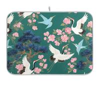 Tappetino scolapiatti giapponese con gru a fiori verdi da cucina, extra large, 45 x 61 cm