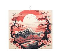 Tappetino scolapiatti giapponese Fuji assorbente per bancone della cucina, con fiori di ciliegio, tappetino per caffè e sole, protezione scolapiatti con anello per appenderlo, 40,6 x 45,7 cm
