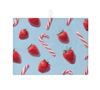 Tappetino scolapiatti giocoso a forma di fragola per bancone della cucina, tappetino assorbente blu festivo per scolapiatti in microfibra per bancone della cucina, protezione da bar, 45 x 61 cm
