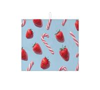 Tappetino scolapiatti giocoso a forma di fragola per bancone della cucina, tappetino assorbente blu festivo per scolapiatti in microfibra per bancone della cucina, protezione da bar, 40,6 x 45,7 cm