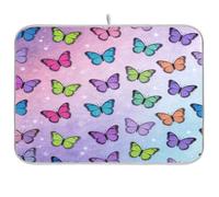Tappetino scolapiatti glitterato con cielo stellato e farfalla, per bancone della cucina, 45,7 x 61 cm, assorbente, scolapiatti in legno floreale