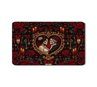 Tappetino scolapiatti gotico con rosa rossa per bancone della cucina, con coppia di teschi, tappetino scolapiatti in gomma assorbente, tappetino scolapiatti in pelle sintetica vintage per Halloween