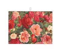 Tappetino scolapiatti grande con cespugli di rose rosa, 45,7 x 61 cm, super assorbente e lavabile in lavatrice