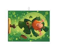 Tappetino scolapiatti grande con gnomo che tira sulla moneta d'oro, 45 x 61 cm, super assorbente e lavabile in lavatrice