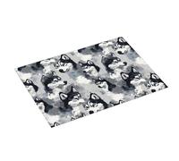 Tappetino scolapiatti grande con stampa di husky con occhi blu, per bancone della cucina, 45,7 x 61 cm, in microfibra assorbente, tappetino antiscivolo per scolapiatti con anello per appendere