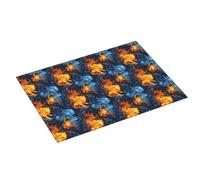 Tappetino scolapiatti grande con stampa di leone di fuoco rosso e blu, per bancone della cucina, 45,7 x 61 cm, in microfibra assorbente, tappetino antiscivolo per scolapiatti con anello per appendere