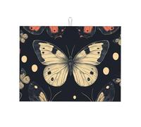 Tappetino scolapiatti grande in microfibra con farfalla nera e bianca, riutilizzabile, lavabile, per accessori da cucina, 45,7 x 61 cm