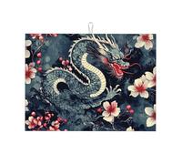 Tappetino scolapiatti grande in microfibra con il drago nell'aiuola, riutilizzabile, lavabile, per accessori da cucina, 45,7 x 61 cm