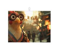 Tappetino scolapiatti grande in microfibra con motivo pollo che indossa occhiali, riutilizzabile, lavabile, per accessori da cucina, 45,7 x 61 cm