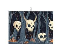 Tappetino scolapiatti grande, in microfibra, riutilizzabile, lavabile, con motivo teschio e foresta, accessorio da cucina, 45,7 x 61 cm