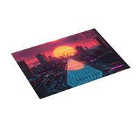 Tappetino scolapiatti grande per bancone della cucina, 45,7 x 61 cm, assorbente, al neon, tramonto Cyberpunk, paesaggio urbano, tappetino in microfibra con anello per appendere