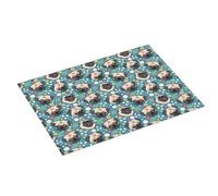 Tappetino scolapiatti grande per bancone della cucina, 45,7 x 61 cm, assorbente, con testa di carlino e fiori, tappetino per scolapiatti in microfibra con anello per appendere