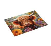 Tappetino scolapiatti grande per bancone della cucina, 45,7 x 61 cm, assorbente, in microfibra, motivo campagna, con motivo floreale di mucca, tappetino per cucina, scolapiatti con anello per