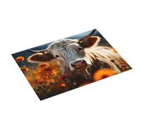Tappetino scolapiatti grande per bancone della cucina, 45,7 x 61 cm, assorbente, in microfibra, motivo: mucca girasole nel campo di fiori, tappetino per scolapiatti con anello per appendere