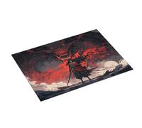 Tappetino scolapiatti grande per bancone della cucina, 45,7 x 61 cm, in microfibra assorbente, con drago rosso nero e spadaccino orientale, tappetino per scolapiatti con anello per appendere