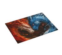 Tappetino scolapiatti grande per bancone della cucina, 45,7 x 61 cm, in microfibra assorbente, rosso e blu, motivo drago di fuoco, tappetino per scolapiatti con anello per appendere