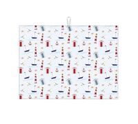 Tappetino scolapiatti grande per bancone della cucina, in microfibra, assorbente, per bancone della cucina, faro nautico, barca a vela, 45 x 61 cm, con anello per appendere