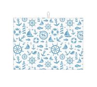 Tappetino scolapiatti grande per bancone della cucina, in microfibra, assorbente, per bancone della cucina, timone, veliero, 45,7 x 61,7 cm, con anello per appendere