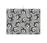 Tappetino scolapiatti grande per bancone della cucina, in microfibra, assorbente, per bancone della cucina, simpatico e divertente Husky, grigio, 45 x 61 cm, con anello per appendere