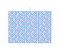 Tappetino scolapiatti grande per bancone della cucina, in microfibra, assorbente, per bancone della cucina, motivo squame di pesce blu e rosa, alla moda, 45,7 x 61 cm, con anello per appendere