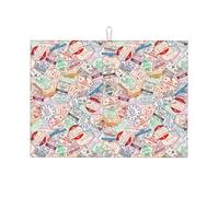 Tappetino scolapiatti grande per bancone della cucina, in microfibra, assorbente, per bancone della cucina, timbro per passaporto, 45 x 61 cm, con anello per appendere