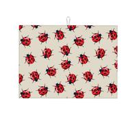 Tappetino scolapiatti grande per bancone della cucina, in microfibra, assorbente, per bancone della cucina, stampa coccinella, 45 x 61 cm, con anello per appendere