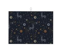 Tappetino scolapiatti grande per bancone della cucina, in microfibra, assorbente, per bancone della cucina, Via Lattea, costellazione del sole, cervo, 45,7 x 61 cm, con anello per appendere