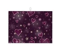 Tappetino scolapiatti grande per bancone della cucina, in microfibra, assorbente, per bancone della cucina, fiocchi di neve e cuori, 45,7 x 61 cm, con anello per appendere