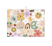 Tappetino scolapiatti grande per bancone della cucina, in microfibra, assorbente, per bancone della cucina, motivo fiori arcobaleno, segno della pace, 45 x 61 cm, con anello per appendere