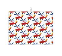 Tappetino scolapiatti grande per bancone della cucina, in microfibra, assorbente, per bancone della cucina, motivo: elicottero dei cartoni animati, 45,7 x 61 cm, con anello per appendere