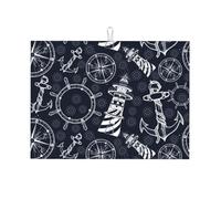 Tappetino scolapiatti grande per bancone della cucina, in microfibra, assorbente, per bancone della cucina, con ancora e faro, 45 x 61 cm, con anello per appendere