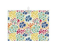 Tappetino scolapiatti grande per bancone della cucina, in microfibra, assorbente, per bancone della cucina, motivo fiori dei cartoni animati, 45 x 61 cm, con anello per appendere