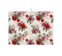 Tappetino scolapiatti grande per bancone della cucina, in microfibra, assorbente, per bancone della cucina, con bellissimi fiori di rosa rossa, 45 x 61 cm, con anello per appendere