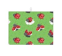 Tappetino scolapiatti grande per bancone della cucina, in microfibra, assorbente, per bancone della cucina, motivo coccinella, 45 x 61 cm, con anello per appendere