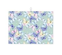 Tappetino scolapiatti grande per bancone della cucina, in microfibra, assorbente, per bancone della cucina, motivo farfalla colorata, 45 x 61 cm, con anello per appendere
