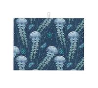 Tappetino scolapiatti grande per bancone della cucina, in microfibra, assorbente, per bancone della cucina, elegante medusa, 45 x 61 cm, con anello per appendere