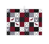 Tappetino scolapiatti grande per bancone della cucina, in microfibra, assorbente, per bancone della cucina, motivo scozzese, alce, frecce, cervo, alce, 45,7 x 61 cm, con anello per appendere