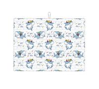Tappetino scolapiatti grande per bancone della cucina, in microfibra, assorbente, per bancone della cucina, con divertente squalo dei cartoni animati, 45 x 61 cm, con anello per appendere
