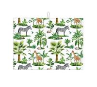 Tappetino scolapiatti grande per bancone della cucina, in microfibra, assorbente, per bancone della cucina, motivo zebrato, giraffa, palma tropicale, 45 x 61 cm, con anello per appendere