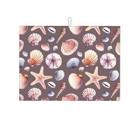 Tappetino scolapiatti grande per bancone della cucina, in microfibra, assorbente, per bancone della cucina, con conchiglia e stella marina, 45 x 61 cm, con anello per appendere