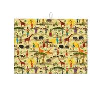 Tappetino scolapiatti grande per bancone della cucina, in microfibra, assorbente, per bancone della cucina, motivo: elefante, giraffa, animale, 45,7 x 61 cm, con anello per appendere