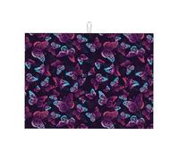 Tappetino scolapiatti grande per bancone della cucina, in microfibra, assorbente, per bancone della cucina, motivo farfalla viola, 45 x 61 cm, con anello per appendere