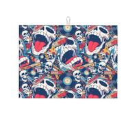 Tappetino scolapiatti grande per bancone della cucina, in microfibra, assorbente, per bancone della cucina, motivo: teschio di roccia, 45 x 61 cm, con anello per appendere