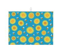 Tappetino scolapiatti grande per bancone della cucina, in microfibra, assorbente, per bancone della cucina, con ape, girasole, 45,7 x 61 cm, con anello per appendere