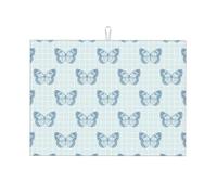 Tappetino scolapiatti grande per bancone della cucina, in microfibra, assorbente, per bancone della cucina, motivo farfalla blu, 45 x 61 cm, con anello per appendere